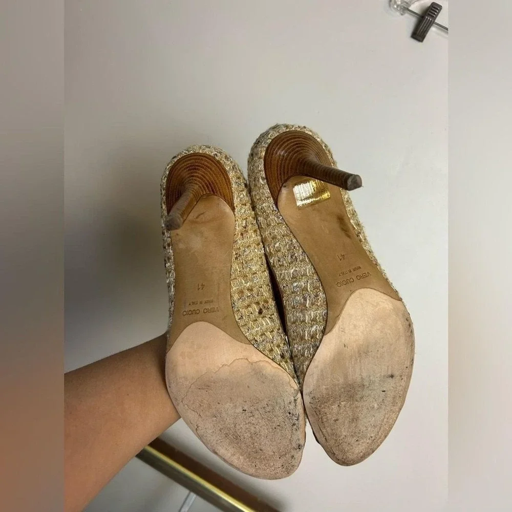 GUNMETAL Made in Italy  Brown and Tan Stiletto High Heels Fabric-Leather 41-10.5